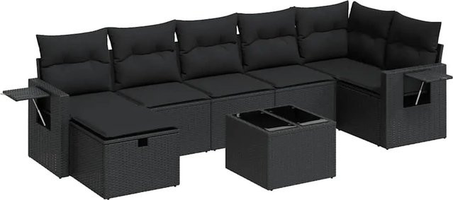 vidaXL 8-tlg Garten-Sofagarnitur in L-Form aus schwarzem Poly-Rattan mit wetterfesten Kissen und pulverbeschichtetem Stahlgestell - Bild 1