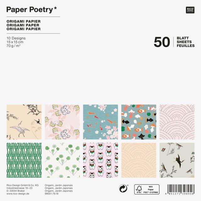 Rico Design Paper Poetry Origami Jardin Japonais Bastelpapier Mehrfarbig 15 x 15 cm, 50 Blatt - Bild 1