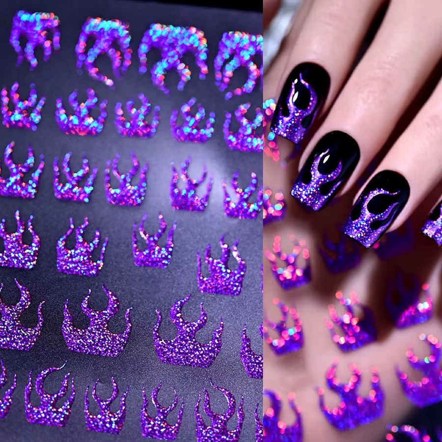MingLee Nagelaufkleber, Lila Flammen, Glänzend, Holographisch - Bild 1