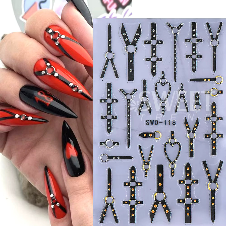 SWEET TREND Nagelaufkleber, 2 Stück, schwarz, Halloween-Designs - Bild 1