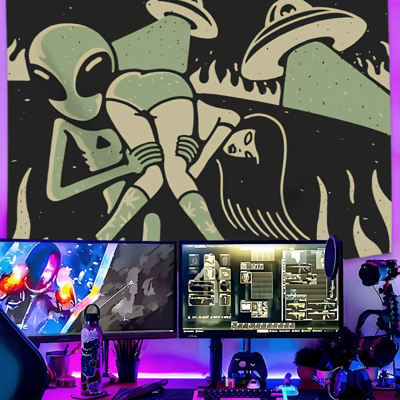 VIKAMA Sci-Fi Wandteppich mit Alien-Illustrationen in Multicolour zur Dekoration von Wohnzimmer, Schlafzimmer oder Spielzimmer - Bild 3
