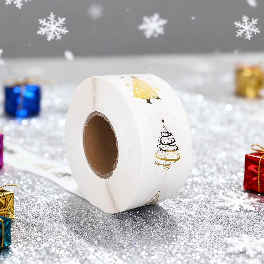 500 Stück Weihnachtsgeschenk-Etikettenaufkleber für Kinder mit Goldfolie und Baum-Motiv, selbstklebend, transparent, Durchmesser: 2,5 cm - Bild 4
