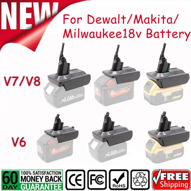 BATTOOL Akku-Adapter für Makita, Milwaukee und DeWalt 18V Lithium-Akkus zur Nutzung mit Dyson V6, V7 und V8 Staubsaugern, Farbe: Schwarz - Bild 1