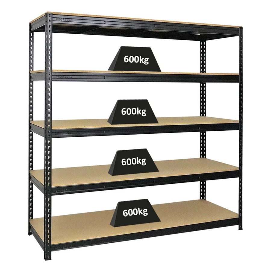 PROREGAL Profi Schwerlastregal Bison Schwarz, H x B x T: 180 x 180 x 60 cm, 5 Ebenen mit Spanplatten, 600 kg Fachlast - Bild 2