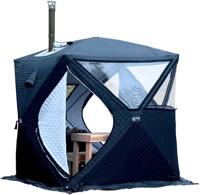 Tragbare 4-Saison-Saunazelt für 3-4 Personen in Schwarz mit Schornstein und großem Fenster für Outdoor und Winter - Bild 1