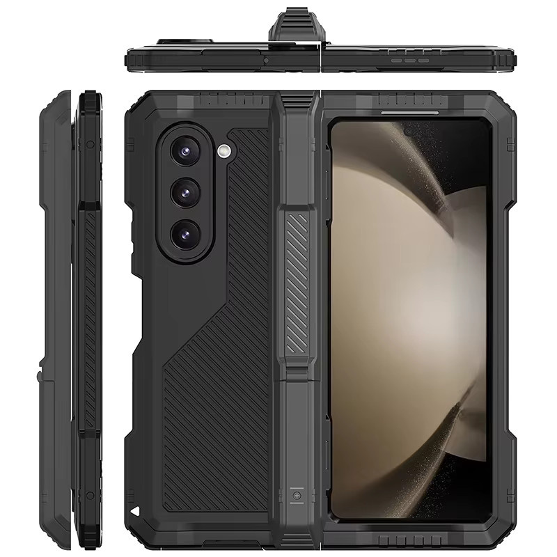 Super Armor Schutzhülle für Samsung Galaxy Z Fold 6 5 4 7 mit Klappständer aus Silikon und Aluminiumlegierung in Schwarz oder Rot - Bild 7