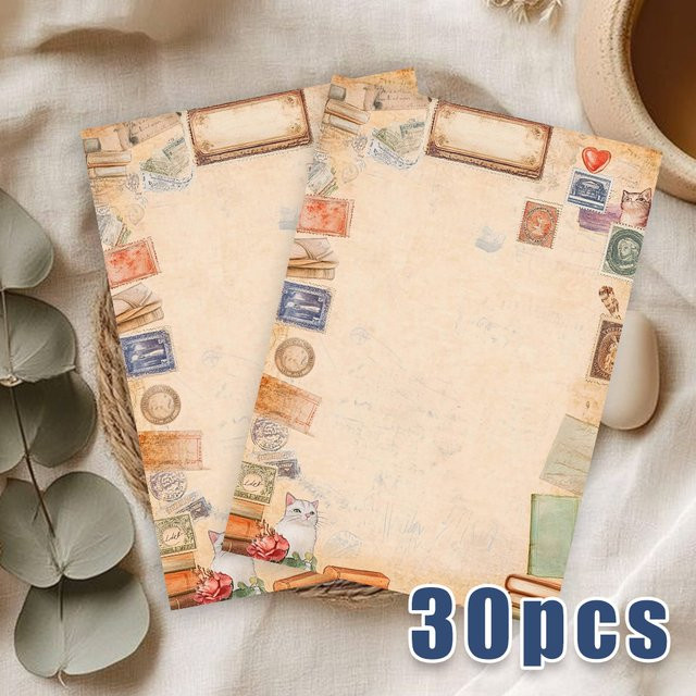 Tlenpo Vintage-Kunstbriefpapier B5, liniert, 30 Blatt, Weiß und Beige - Bild 1
