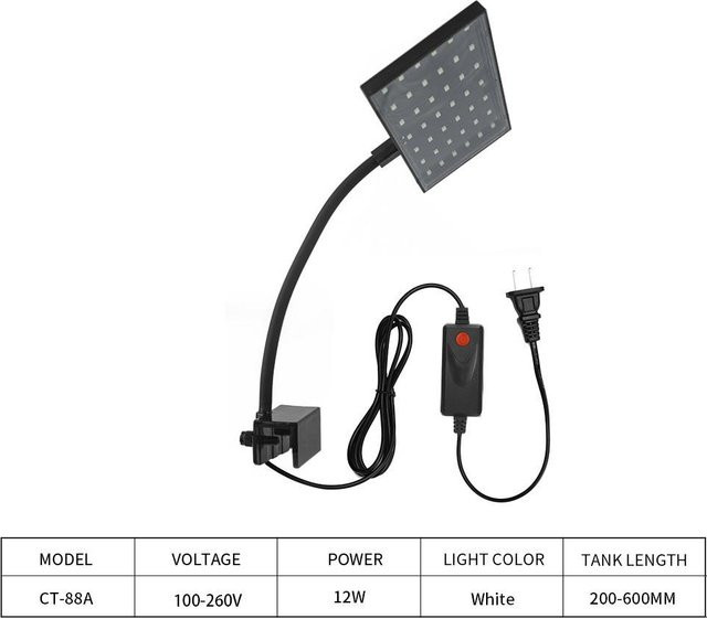 TOMTOP JMS LED Aquarium Licht mit Clip-On Halterung und rotierendem Kopf, weiße LEDs für Fischbecken und Riff-Landschaftsbau, schwarz - Bild 1