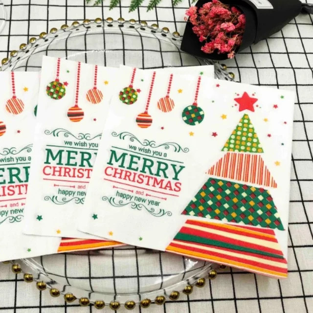 GUANYAO Weihnachts Servietten bunt bedruckt, quadratische Papierservietten 2-lagig, B/B: 33 x 33 cm - Bild 1