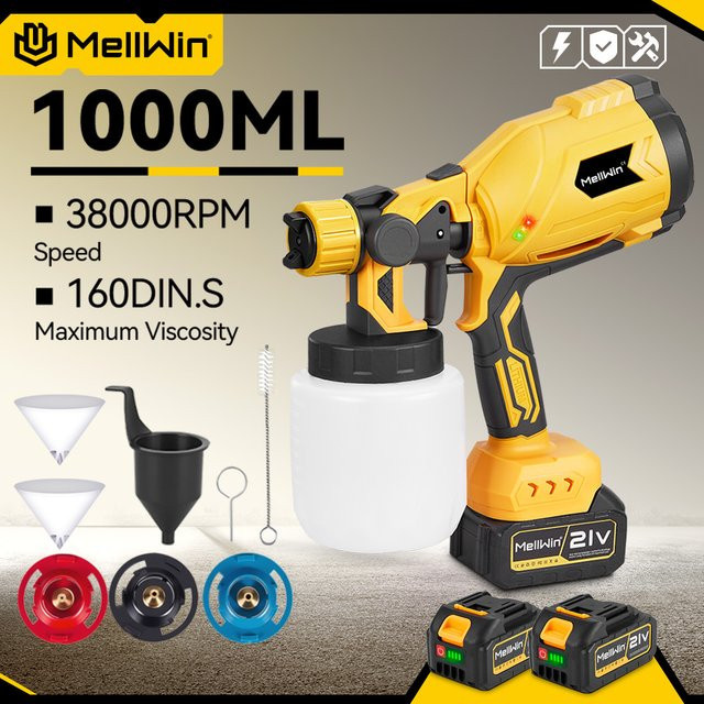 MELLWIN kabellose elektrische HVLP-Farbspritzpistole mit 4 Kupferdüsen, kompatibel mit Makita 18V Akku, 1000 ml - Bild 1