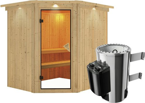 Karibu Sauna Talsen aus Fichtenholz in Beige inklusive 3.6 kW Saunaofen mit integrierter Steuerung für 3 Personen, B/T/H: 184 x 202 x 210 cm - Bild 1