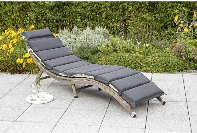 Merxx Waikiki Gartenliege aus Stahl mit Kunststoffgeflecht und Auflagen in Grau, B/T/H: 172 x 54 x 62 cm - Bild 1