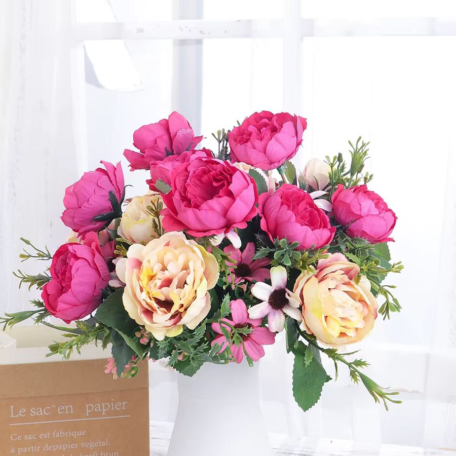 Künstlicher Pfingstrosen-Blumenstrauß von Kahaul in Gelb für Hochzeit, Party und Tischdekoration - Bild 1