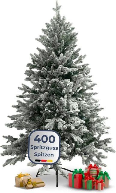 DELUKE Weihnachtsbaum Künstlich Nordfichte mit Schnee und Lichterkette, Farbe: Grün/Weiß, Höhe: 160 cm - Bild 1