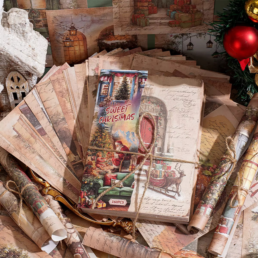 Gemustertes Scrapbook-Dekorationspapier aus der süßen Weihnachtsserie, 160 Blatt pro Buch, beschreibbar, Mehrfarbig - Bild 5