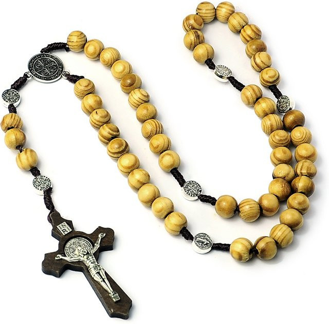 WKOUD Halskette, Holz Perlen, INRI Kruzifix Kreuz Anhänger, Unisex - Bild 1