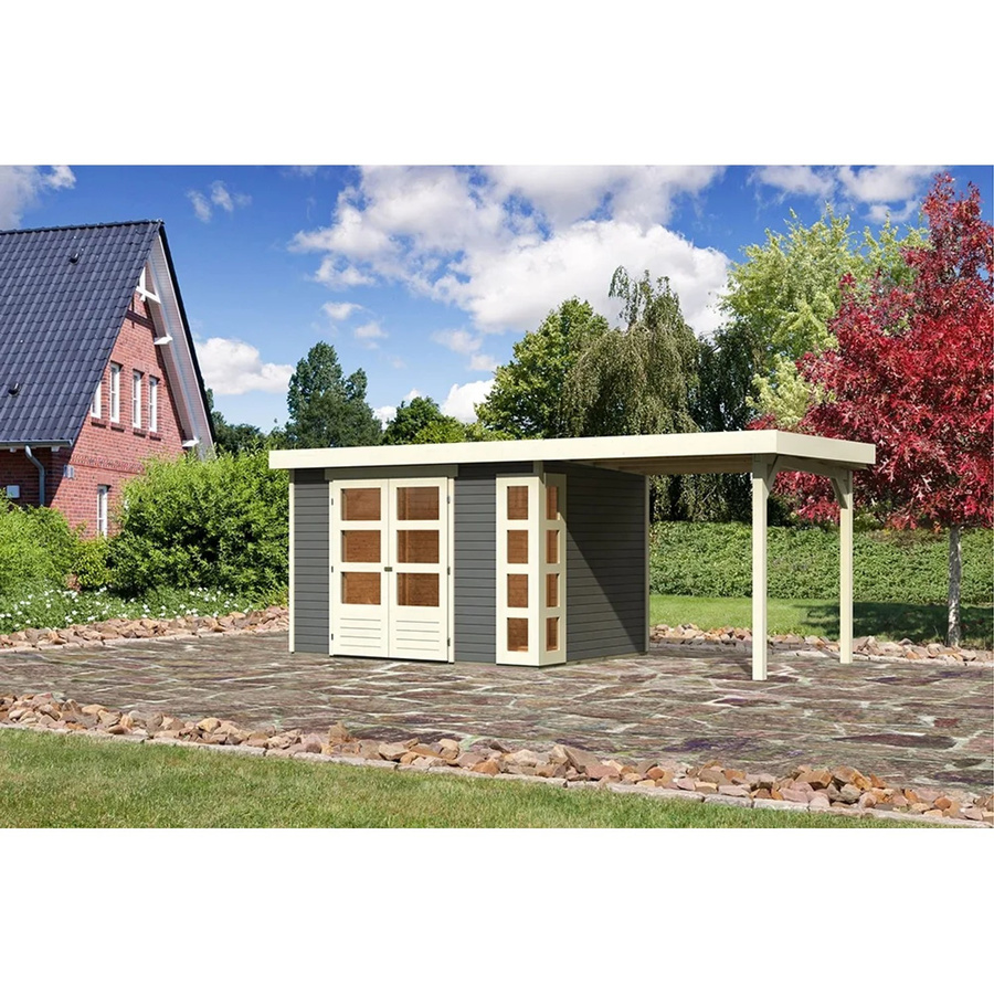 Karibu Holz-Gartenhaus Sölve in Terragrau mit Flachdach und modernem Design, B: 298 cm, T: 213 cm, H: 211 cm - Bild 2