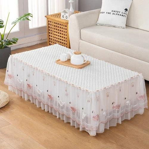 Rechteckige Tischdecke von Super Six aus Baumwolle und Polyester in Weiß mit Spitze und Stickerei, B/T/H: 80 x 40 x 40 cm - Bild 1