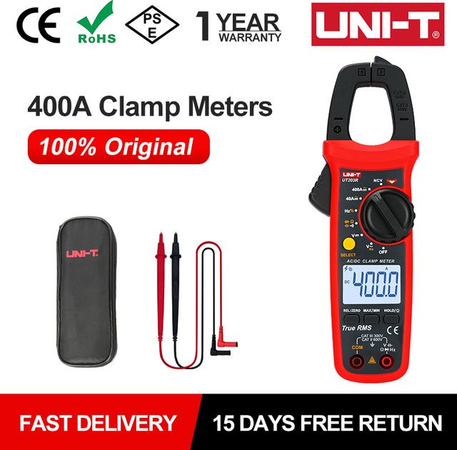 UNI-T Digitales Multimeter als Messzange mit True RMS, Modelle UT204R UT202F UT203R, 400A 600A Wechselstrom Messung, Farbe: Rot - Bild 1