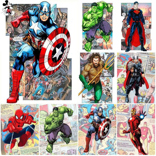 KAYOU 5D-Diamantgemälde Cartoon Captain America und Spider-Man DIY Diamant-Mosaik Porträt als Kindergeschenk, rund - Bild 1