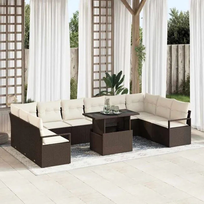 Vidaxl Garten-Sofa-Set aus Poly-Rattan mit Speicherfunktion in Braun, 11-teilig - Bild 1