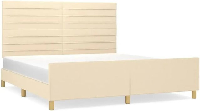 vidaXL Bettgestell mit Kopfteil in Beige aus Stoff und Holz, B/T/H: 160 x 203 x 128 cm - Bild 1