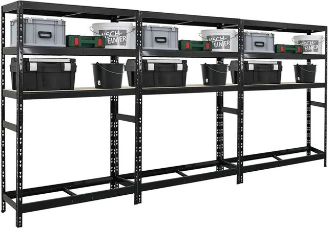PROREGAL Reifenregal Tiger Set aus 3 Stück, Schwarz, H x B x T: 180 x 120 x 40 cm, mit 3 verstellbaren Fachböden aus Metall für Garage und Werkstatt - Bild 1