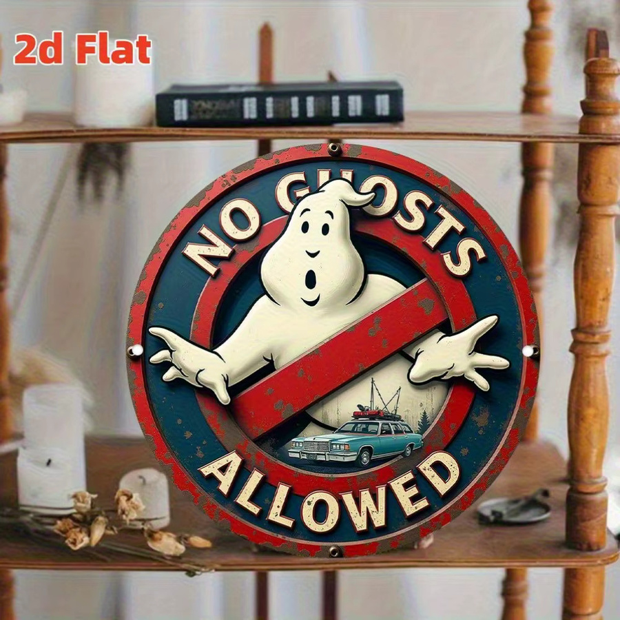 Ghostbusters Metallschild Potdemiel No Ghosts Allowed Vintage Wandkunst aus Aluminium, Rund, Mehrfarbig, Durchmesser: 20 cm - Bild 4