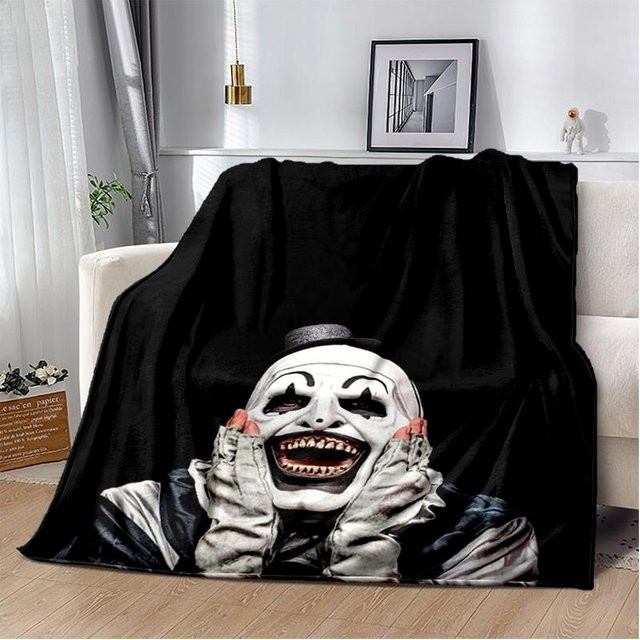YangJOJO Terrifier Horrorfilm Flanell Überwurfdecke, Weiche Plüschdecke für Halloween, Schwarz, B x L: 100 x 150 cm - Bild 1
