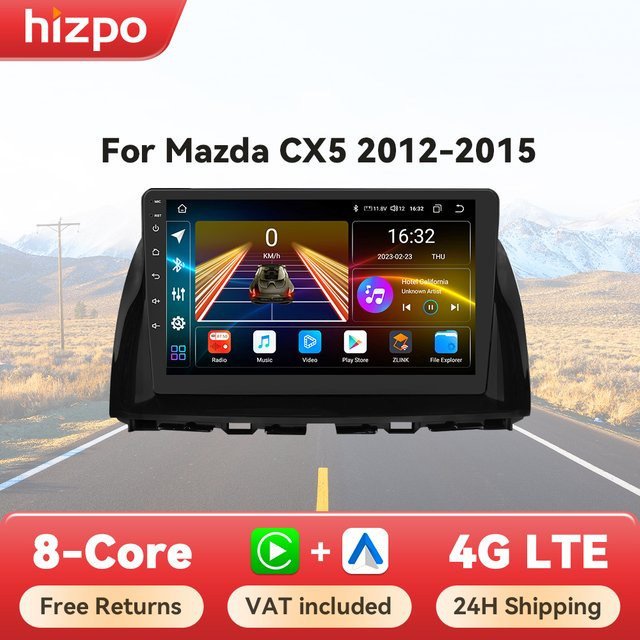 Hizpo Android Auto Multimedia Radio für Mazda CX5 2012-2015 mit 8 Kernen, CarPlay, GPS, 4G, WiFi und DSP in Schwarz - Bild 1