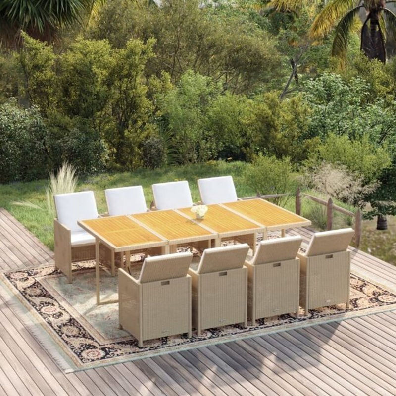 9-teilige moderne Garten-Essgruppe aus Poly-Rattan mit Kissen in Beige von vidaxl - Bild 1