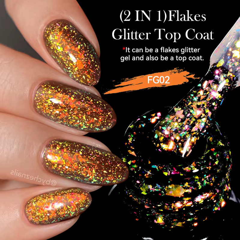 LILYCUTE Nagellack 2 in 1 Flakes Glitter Top Coat, 7 ml, Glänzend - Bild 4