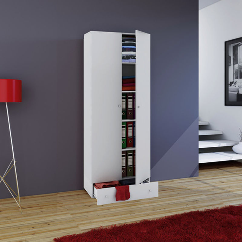 VCM Kleiderschrank Vandol S aus Holz in Weiss mit 2 Drehtüren und integrierten Schubladen, B/T/H: 70 x 40 x 196 cm - Bild 3