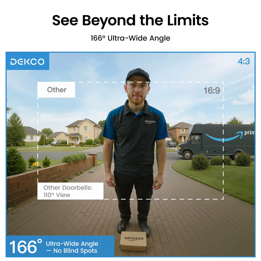 Dekco WLAN-Video-Türklingel mit 3MP Kamera, 5000 mAh Akku, KI-Menschenerkennung und 2-Wege-Audio sowie Alexa-Unterstützung - Bild 3