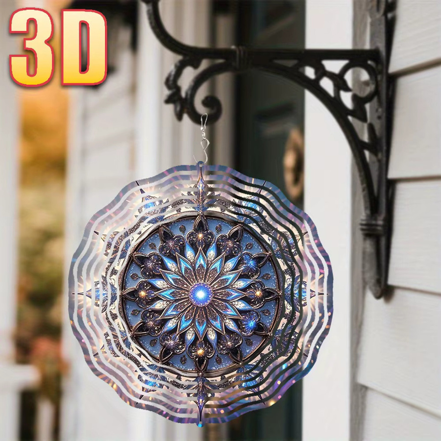 CIFBUY 3D Holographischer Traumfänger Sonnenfänger, Doppelseitiger drehender Windspinner für den Garten, Multicolor, Durchmesser: 25,4 cm - Bild 3