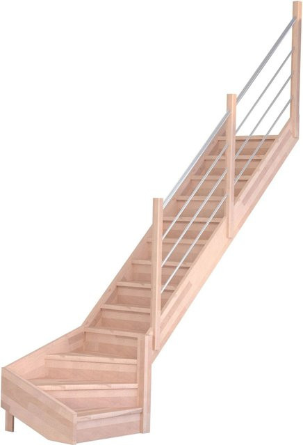 StarWood Treppe Mykonos Pro Buche mit Holz-Edelstahl-Geländer und Setzstufen, Farbe: Braun/Weiß/Silber, Breite: 90 cm - Bild 1