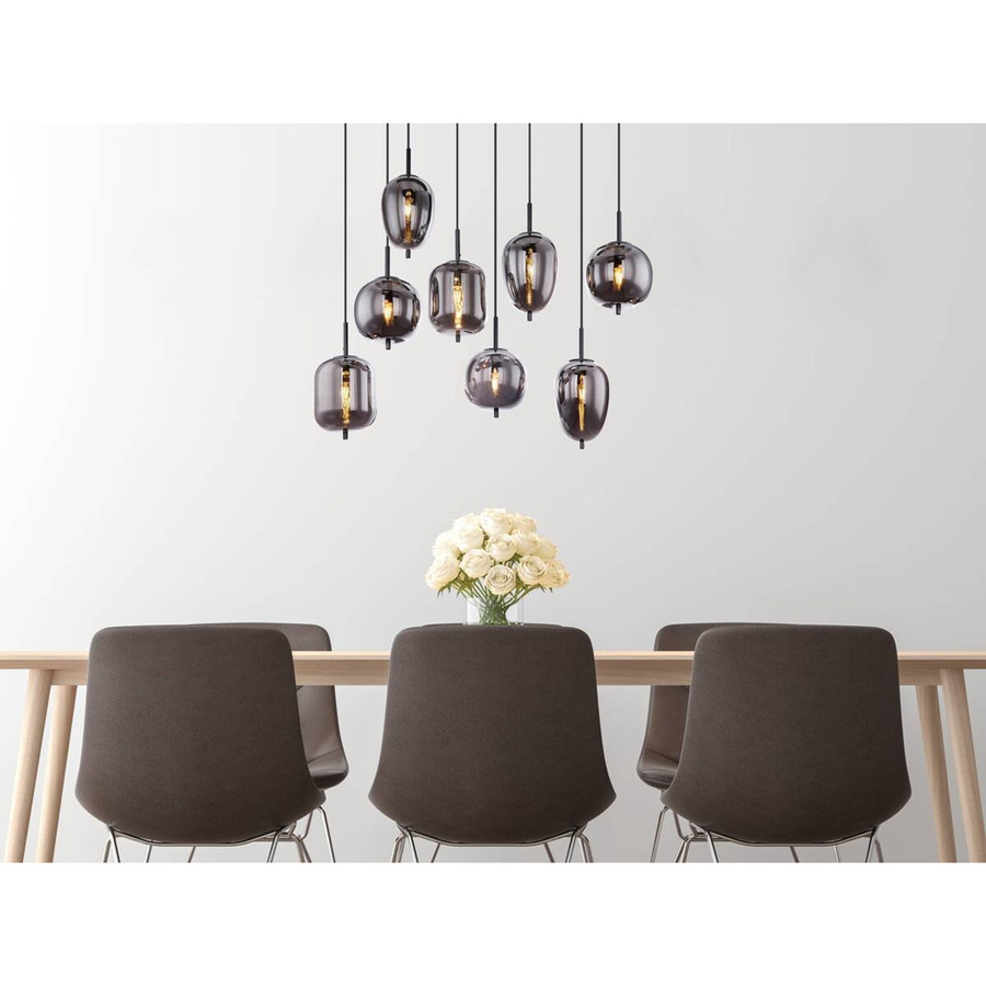Globo Pendelleuchte Blacky 8-flammig in Schwarz aus Metall und Glas mit rauchfarbenen Schirmen B/H/T: 94 x 120 x 34 cm - Bild 4