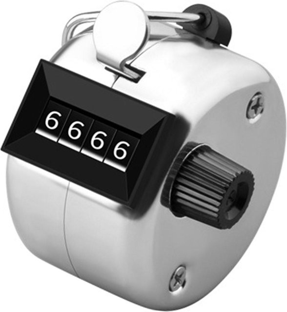 Manueller mechanischer Klickzähler 4-stellig mit Zählbereich 0000-9999 in Grau/Silber aus Metall - Bild 1