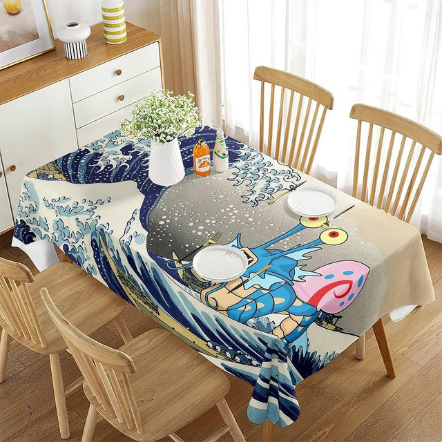 Japanische Wellen Tischdecke mit Anime-Cartoon-Design von Fancy Style Studio, rechteckig, mehrfarbig, B/T: 70 x 70 cm - Bild 1