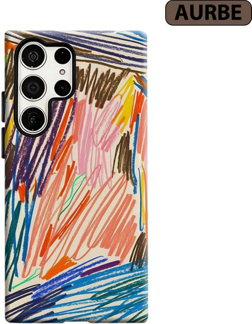 Aurbe Handyhülle mit farbiger Linienzeichnung für Samsung Galaxy S26 S25 S24 S23 Ultra Plus, HD Hartplastik Doppelschicht-Cover, Mehrfarbig - Bild 1