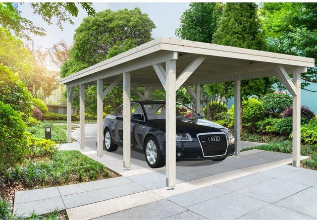 Palmako Einzelcarport Karl Flachdach aus Fichtenholz in Natur und Beige, B/T: 360 x 762 cm - Bild 1