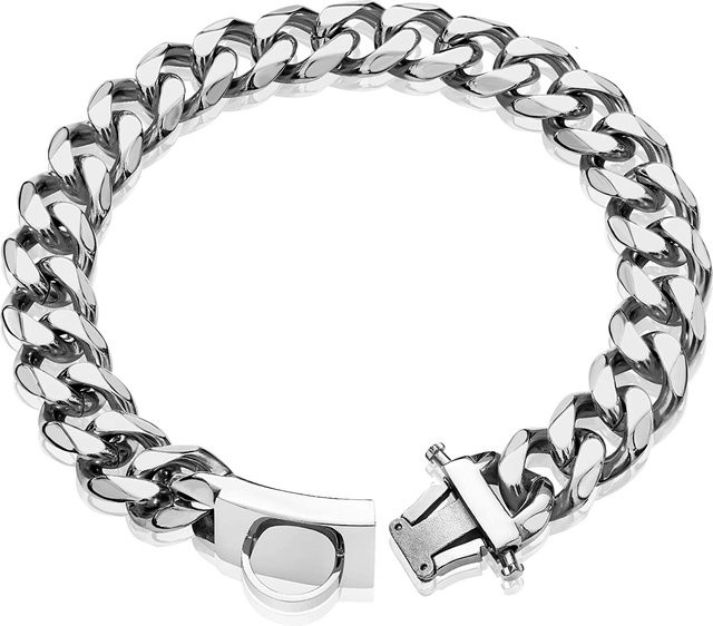 YIRAN Hundehalsband Edelstahl, Kubanische Gliederkette, Knochen-ID-Anhänger, 70 cm, Unisex - Bild 1