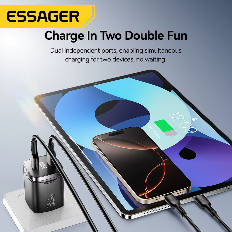 Essager 33 W GaN USB Typ C Ladegerät mit Digitalanzeige und PD Schnellladung in Schwarz - Bild 4
