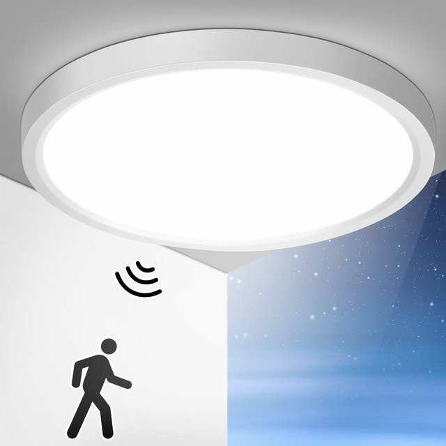 Oeegoo LED-Deckenleuchte mit Bewegungssensor, 24 W, 2400 lm, 4000 K, Farbe: Weiß, Durchmesser: 30 cm, ideal für Flur, Balkon, Garage und Lagerräume - Bild 1