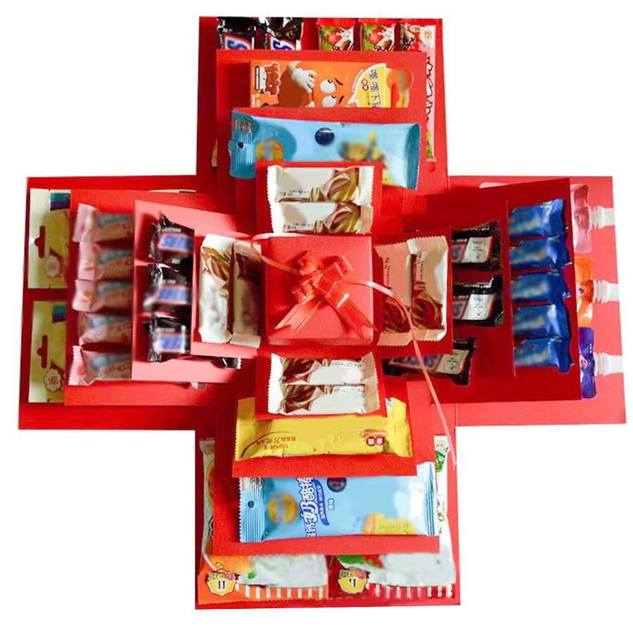 Kreative DIY Explosionsbox aus Papier zum Selbermachen in Grün und Rot für Valentinstag, Geburtstag, Hochzeit oder Jahrestag - Bild 5