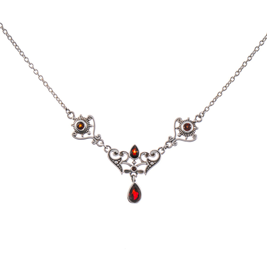Collier 925 Silber geschwärzt, Granat, Unisex - Bild 1