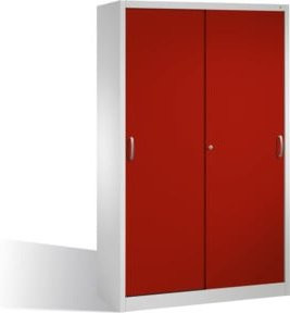 C+P Schwerlast-Werkzeugschrank mit Schiebetüren und 4 Böden, Farbe Rubinrot Front und Lichtgrau Korpus, H: 195 cm, B: 120 cm, T: 50 cm - Bild 1