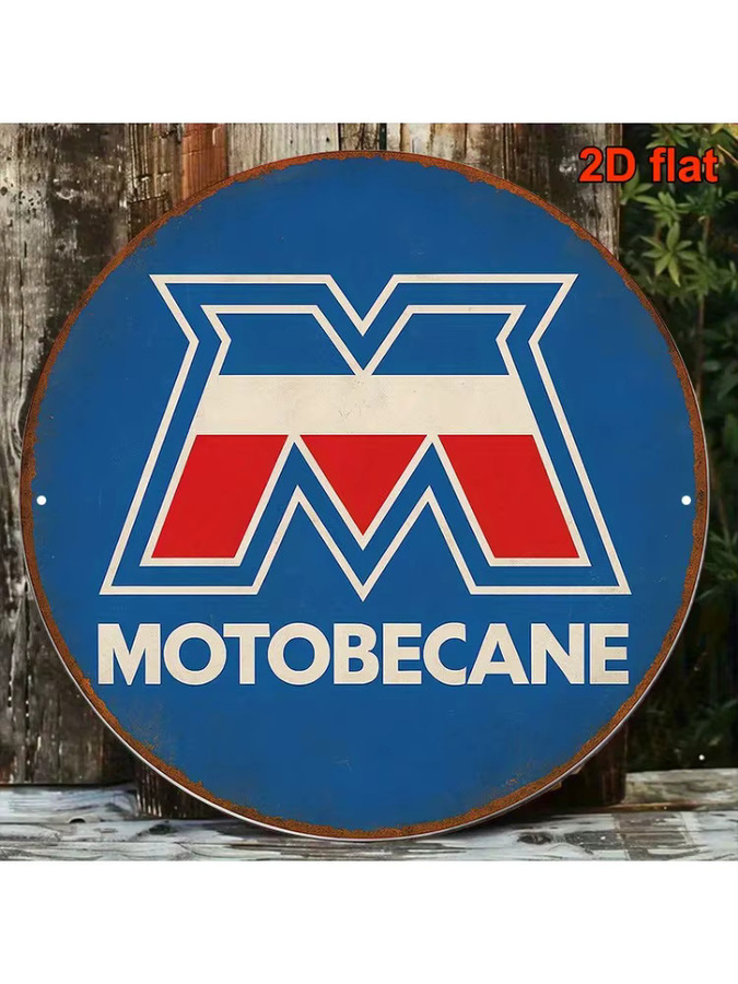 Motobecane Vintage Motorrad Metallschild von Potdemiel in Rot, Blau, Weiß und Schwarz als Retro-Garage-Dekor, Durchmesser: 20 cm - Bild 4