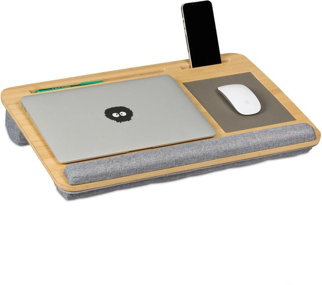 Relaxdays Laptopkissen aus Bambus mit Handgelenkauflage und Mauspad in Grau und Natur, B/T/H: 55,5 x 36 x 10 cm - Bild 1