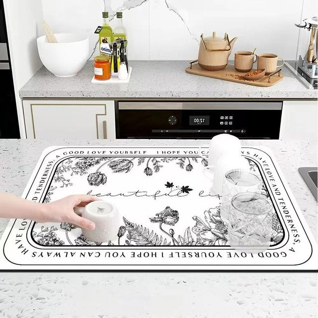 Nordic Light Luxury Saugfähige Abtropfmatte für Küche und Badezimmer, Rutschfest und Schnelltrocknend, Farbe: Weiß, B/T: 80 x 50 cm - Bild 1